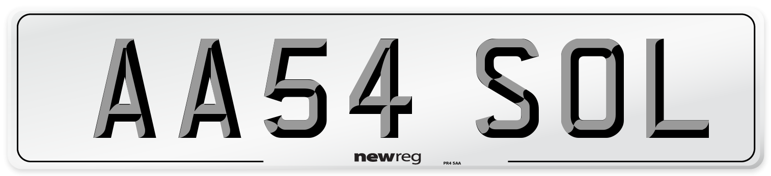 AA54 SOL Number Plate from New Reg